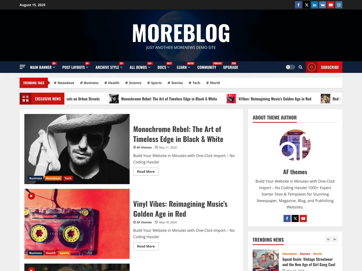 MoreBlog web sitesi teması önizlemesi
