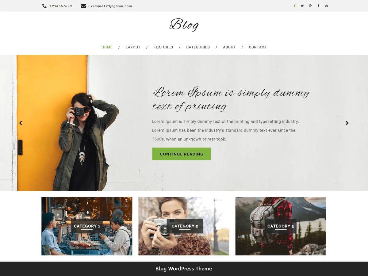 Multipurpose Blog teması ile tasarlanmış örnek bir blog sitesi görünümü