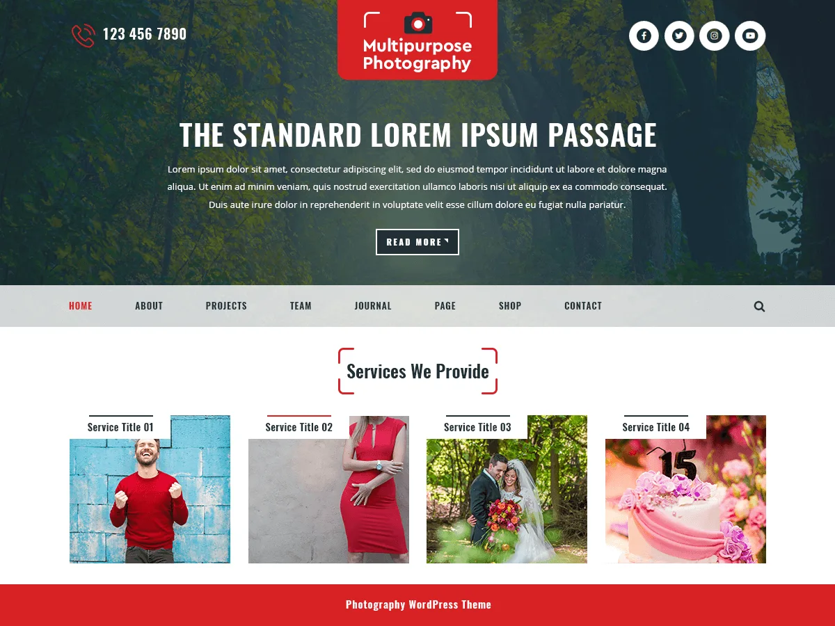 Multipurpose Photography web sitesi teması ile fotoğraf portföyü örneği