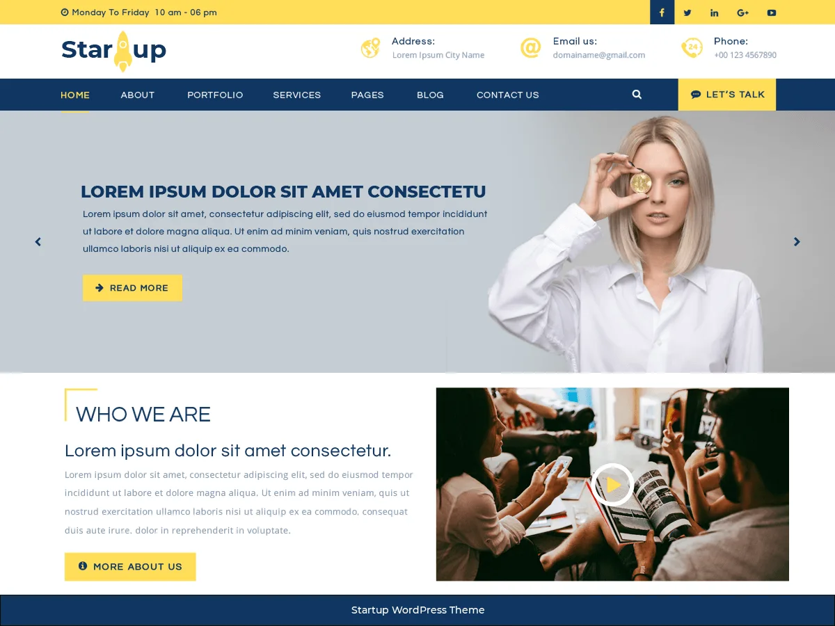 Multipurpose Startup web sitesi teması önizlemesi