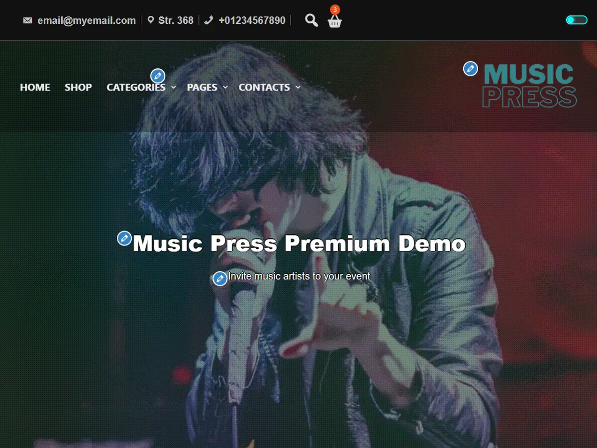 Music Press web sitesi teması ile oluşturulmuş örnek bir web sitesi görünümü
