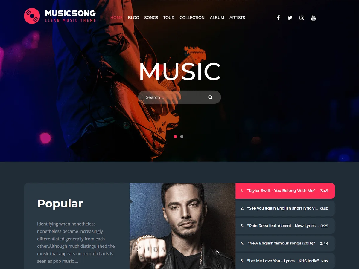 Musicsong web sitesi teması önizlemesi