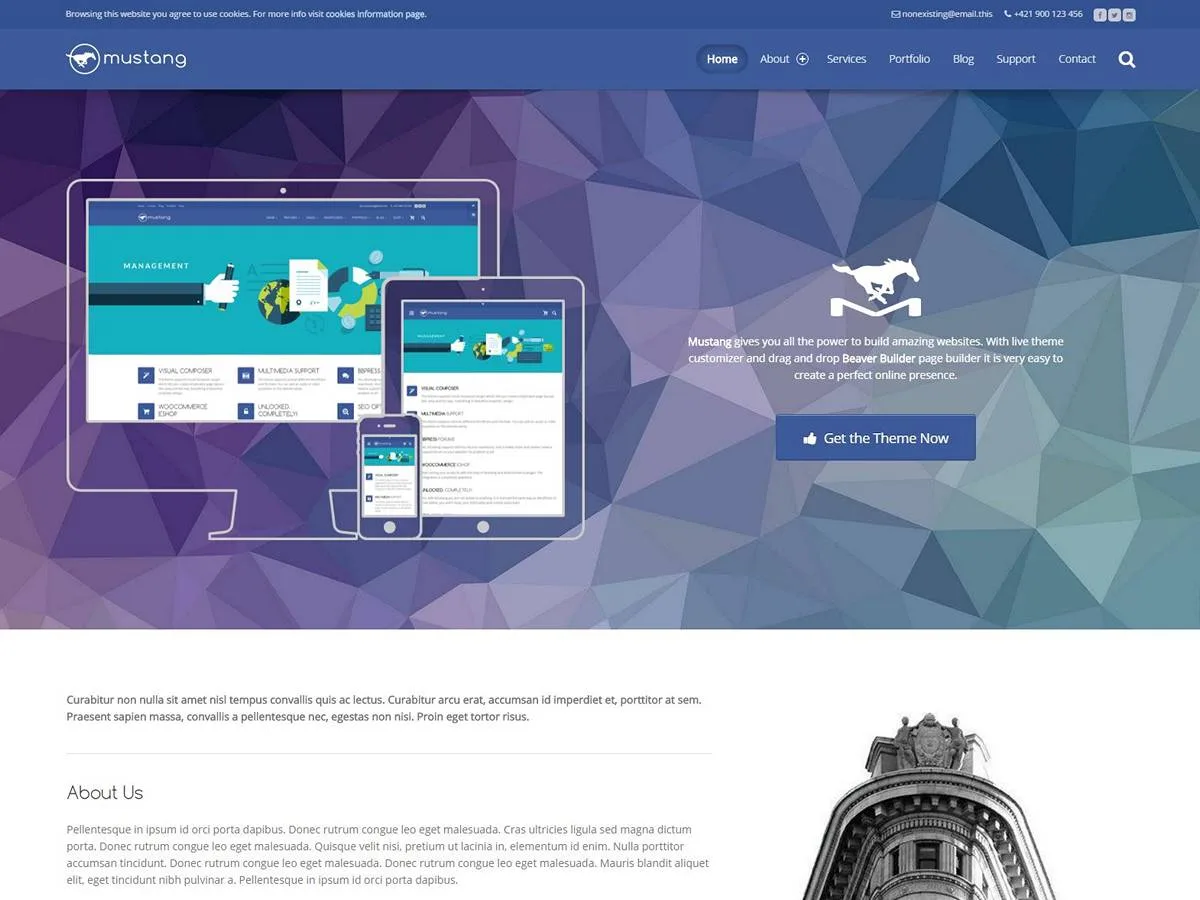 Mustang Lite web sitesi teması ile responsive işletme sitesi görünümü