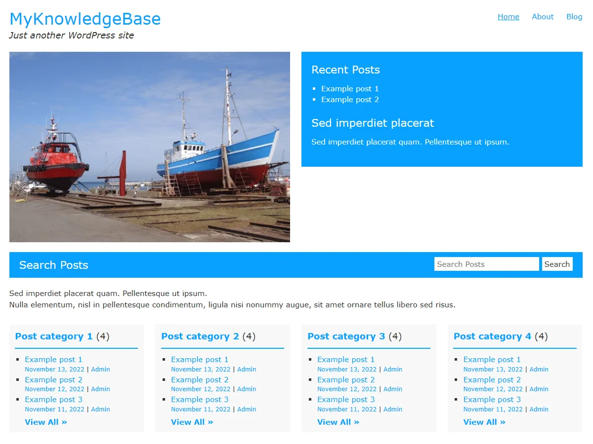 MyKnowledgeBase web sitesi teması ile bilgi tabanı sayfası düzeni