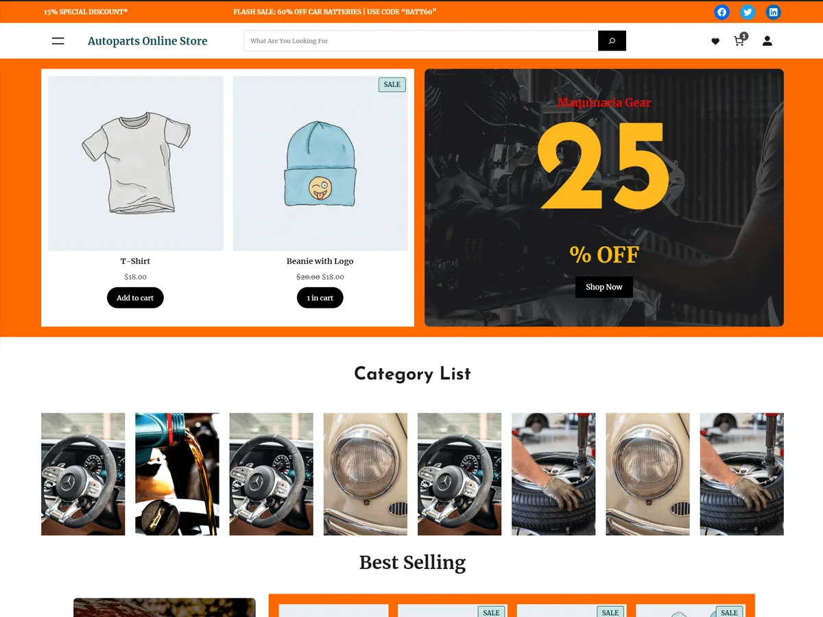 NAS Autoparts Online Store teması ile otomotiv web sitesi tasarımı