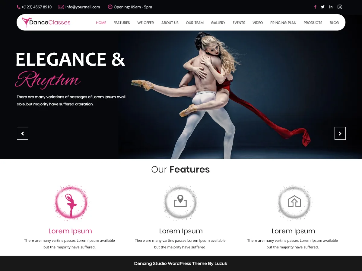 Nataraj Dance Studio dans stüdyosu web sitesi teması