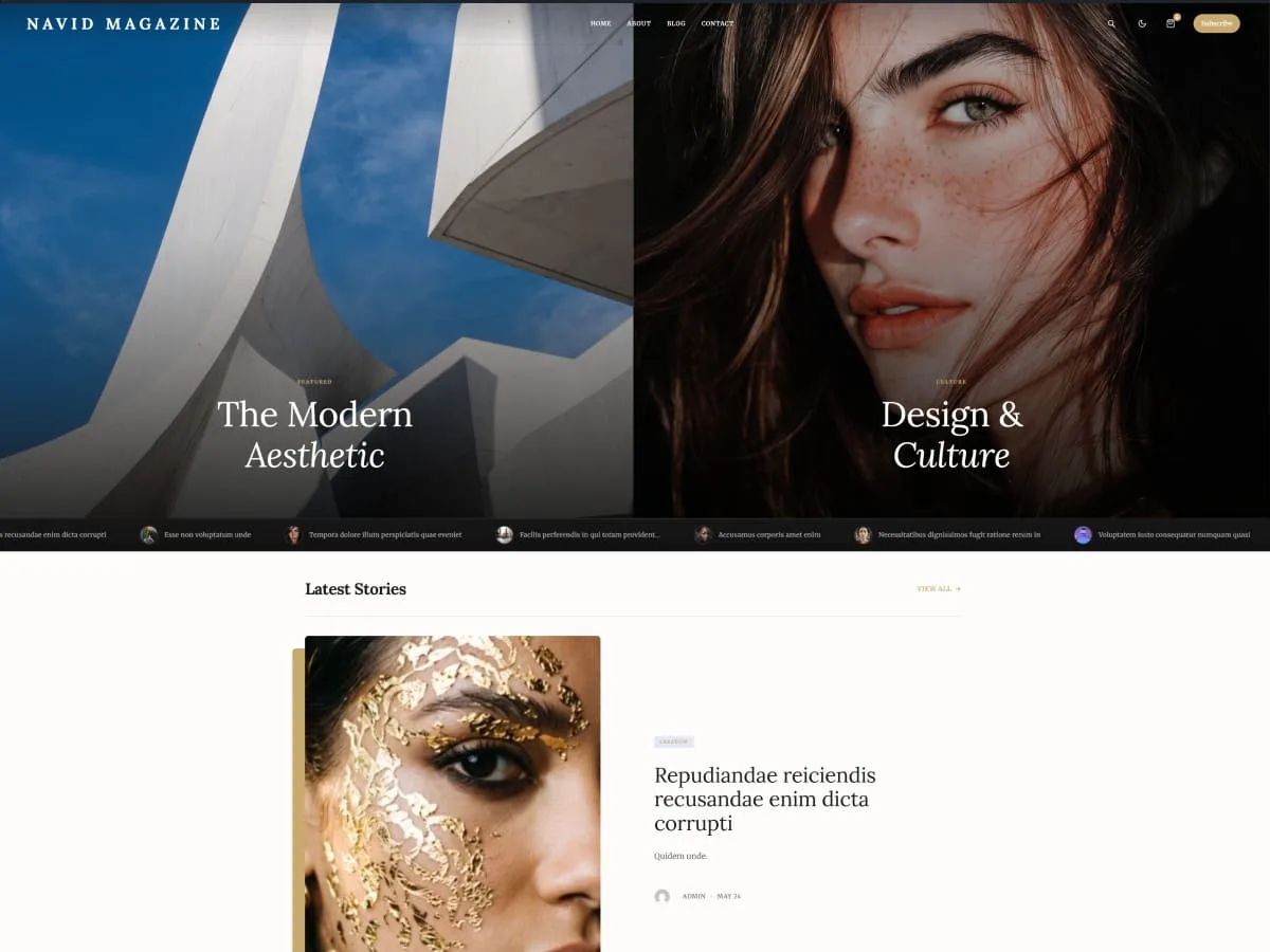 Navid Magazine lüks editoryal web sitesi teması önizlemesi