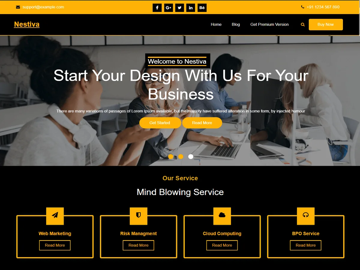 Nestiva web sitesi teması ile oluşturulmuş profesyonel bir işletme sitesi görünümü