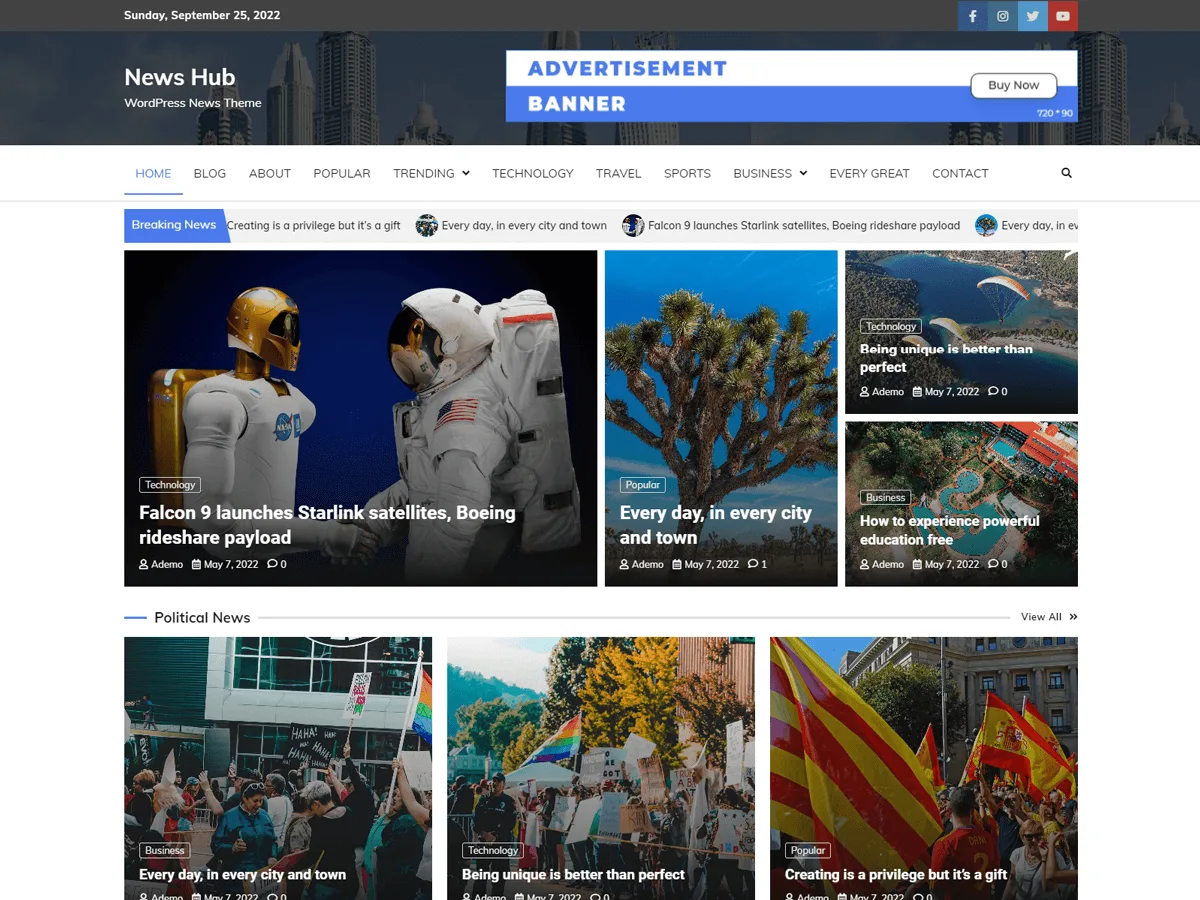 News Hub web sitesi teması önizlemesi