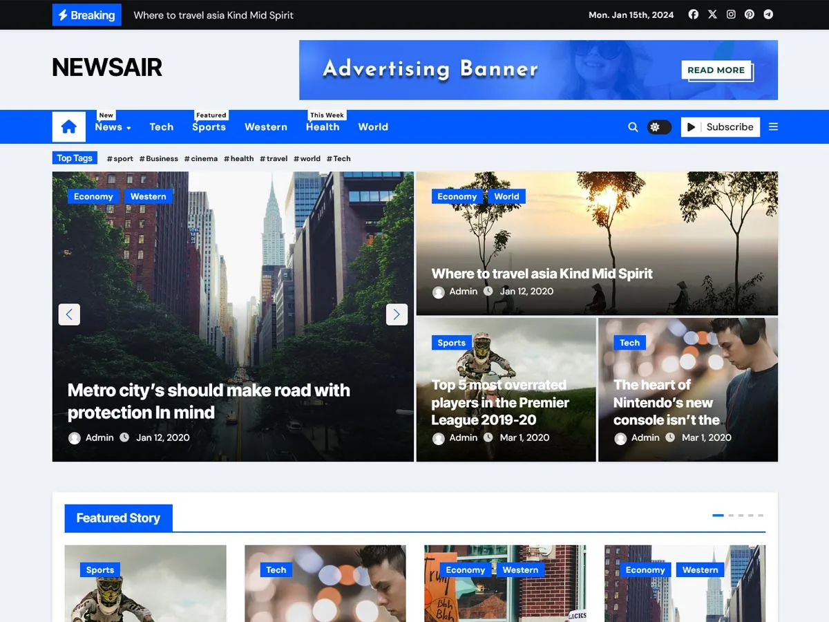 Newsair web sitesi teması önizlemesi