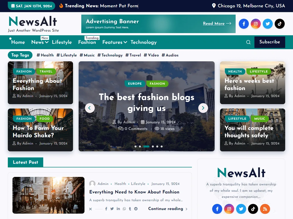 NewsAlt web sitesi teması önizlemesi
