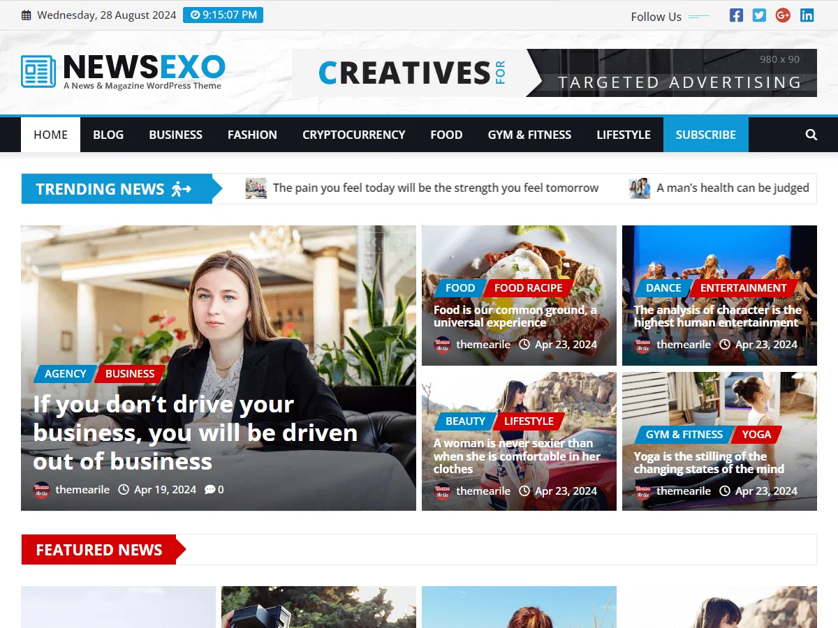 NewsExo web sitesi teması önizlemesi