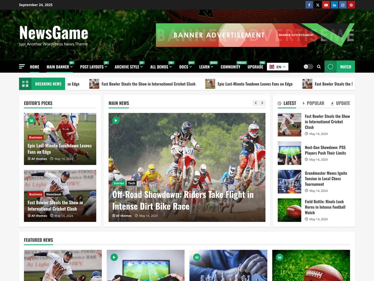 NewsGame web sitesi teması önizlemesi