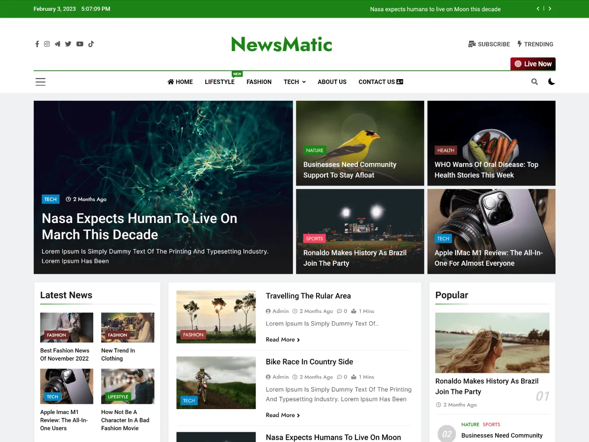 Newsmatic haber teması önizlemesi