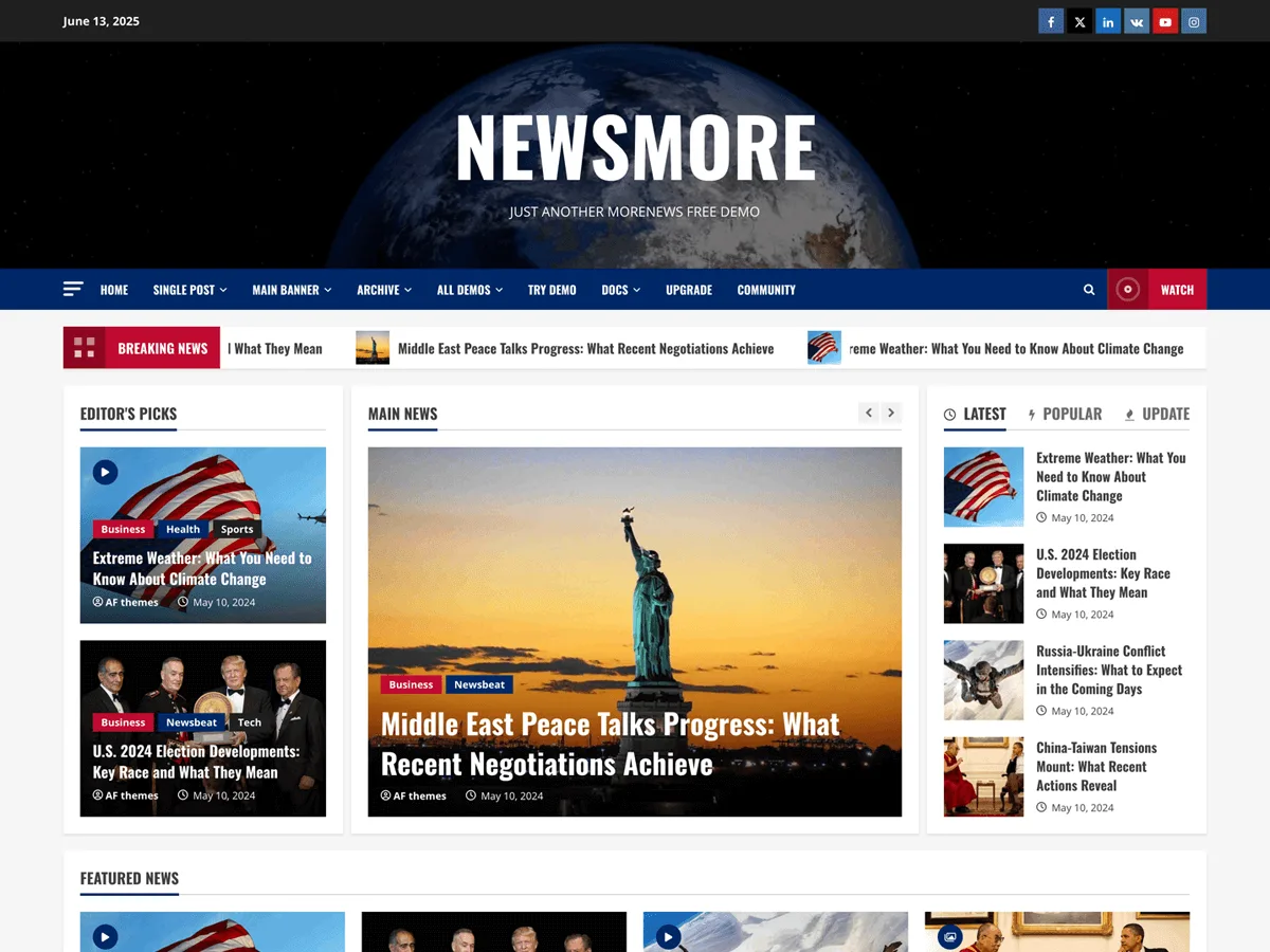 NewsMore web sitesi teması önizlemesi