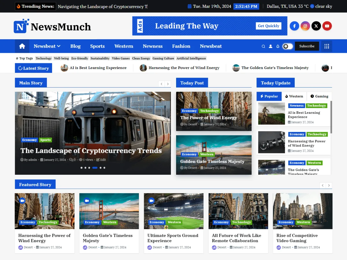 NewsMunch web sitesi teması ile haber ve dergi sitesi tasarımı