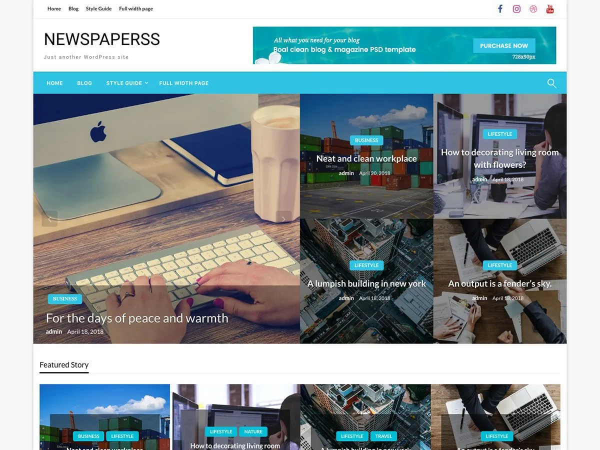 Newspaperss web sitesi teması önizlemesi