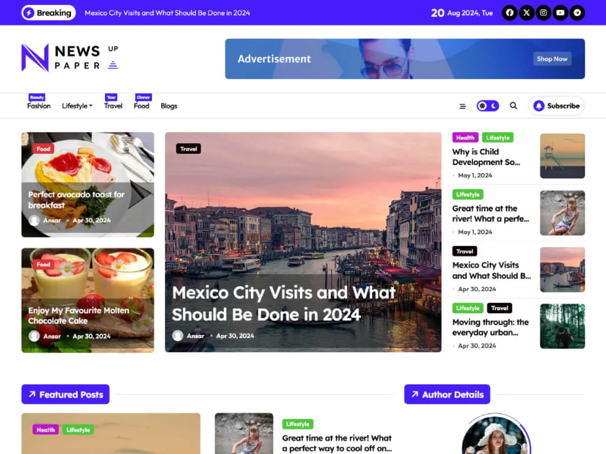 Newspaperup web sitesi teması önizlemesi