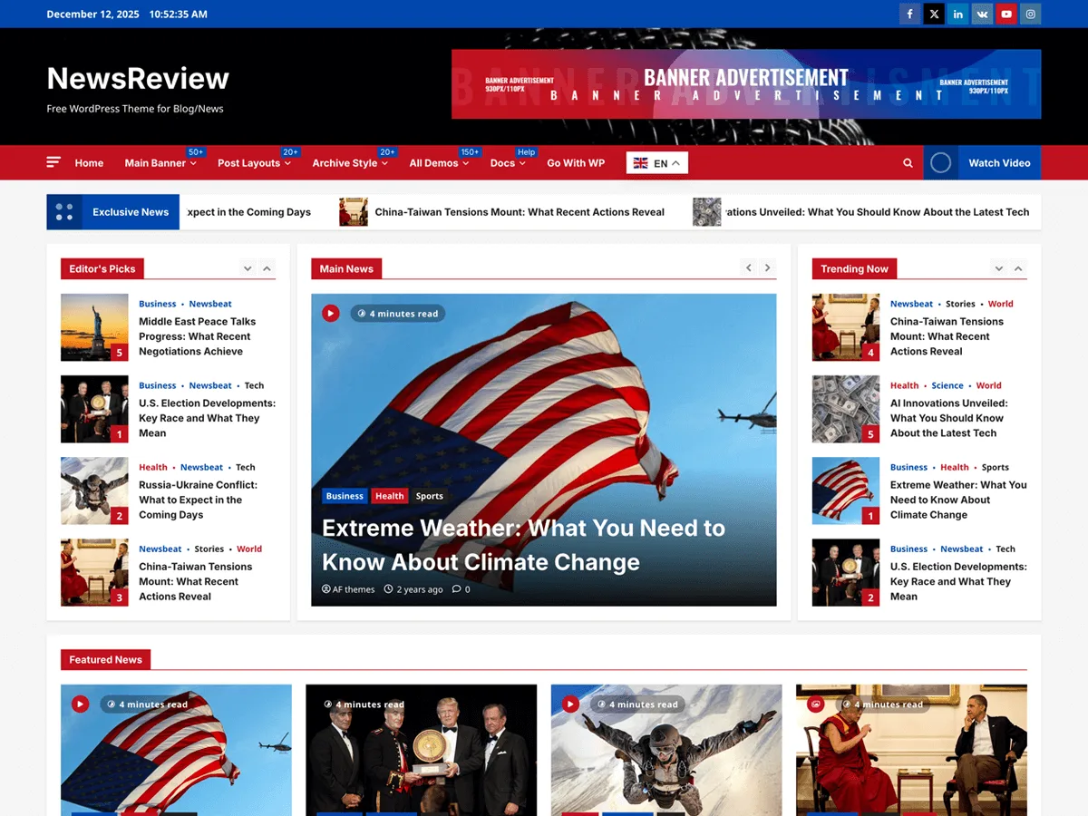 NewsReview web sitesi teması özellikleri