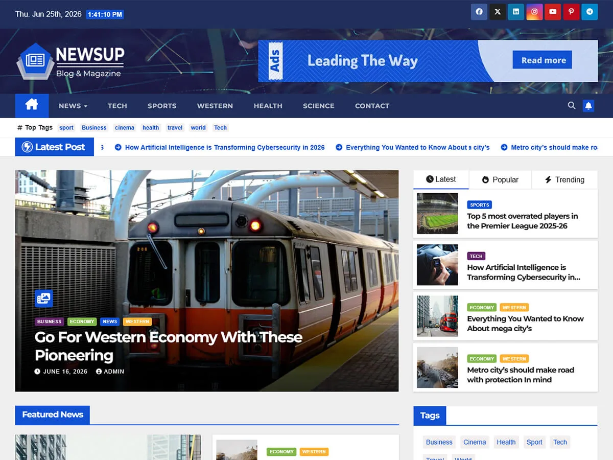 Newsup WordPress theme – responsive news magazine layout