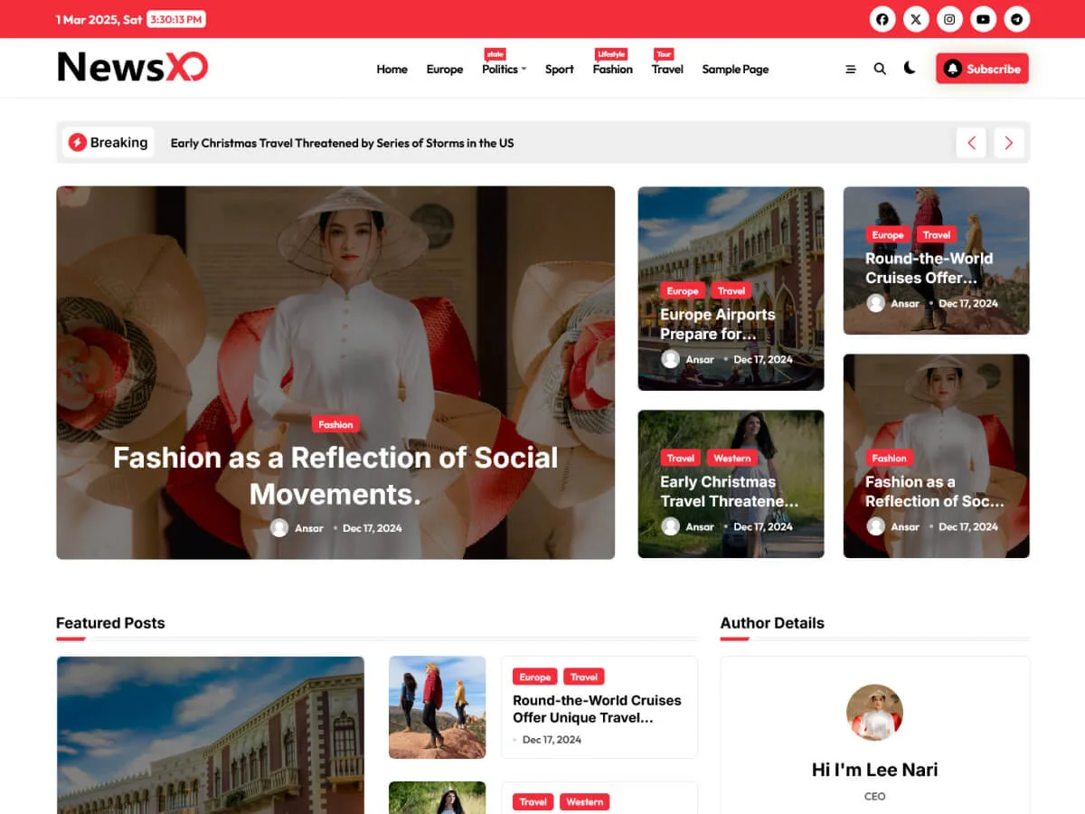 Newsxo web sitesi teması önizlemesi