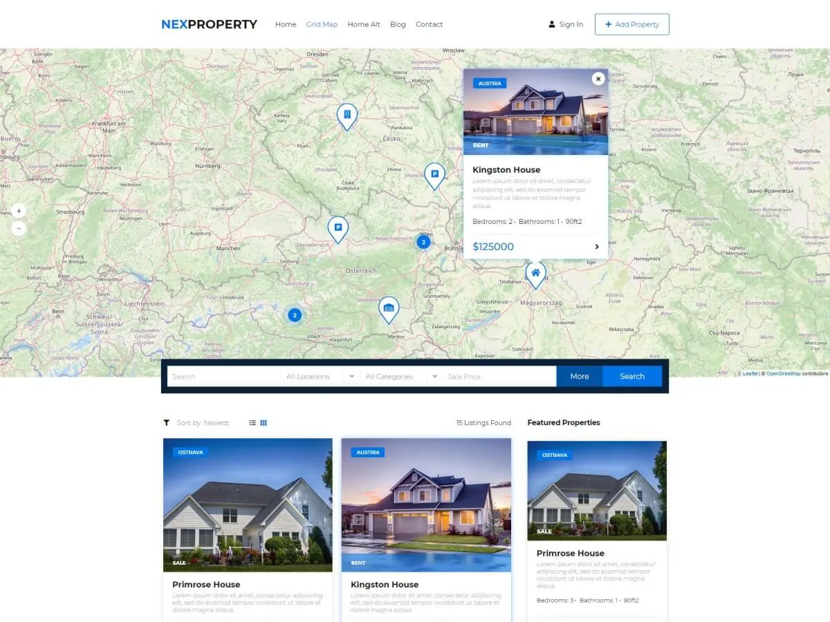 NexProperty emlak web sitesi teması önizlemesi