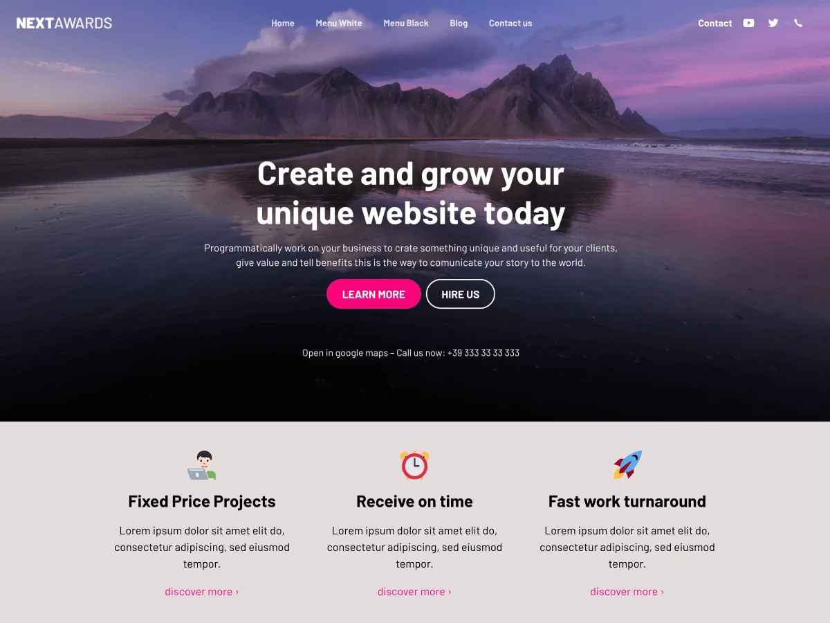 Nextawards WordPress theme homepage preview