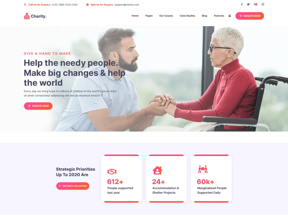 NGO Charity Donation web sitesi teması ile bağış kampanyası sayfası görünümü