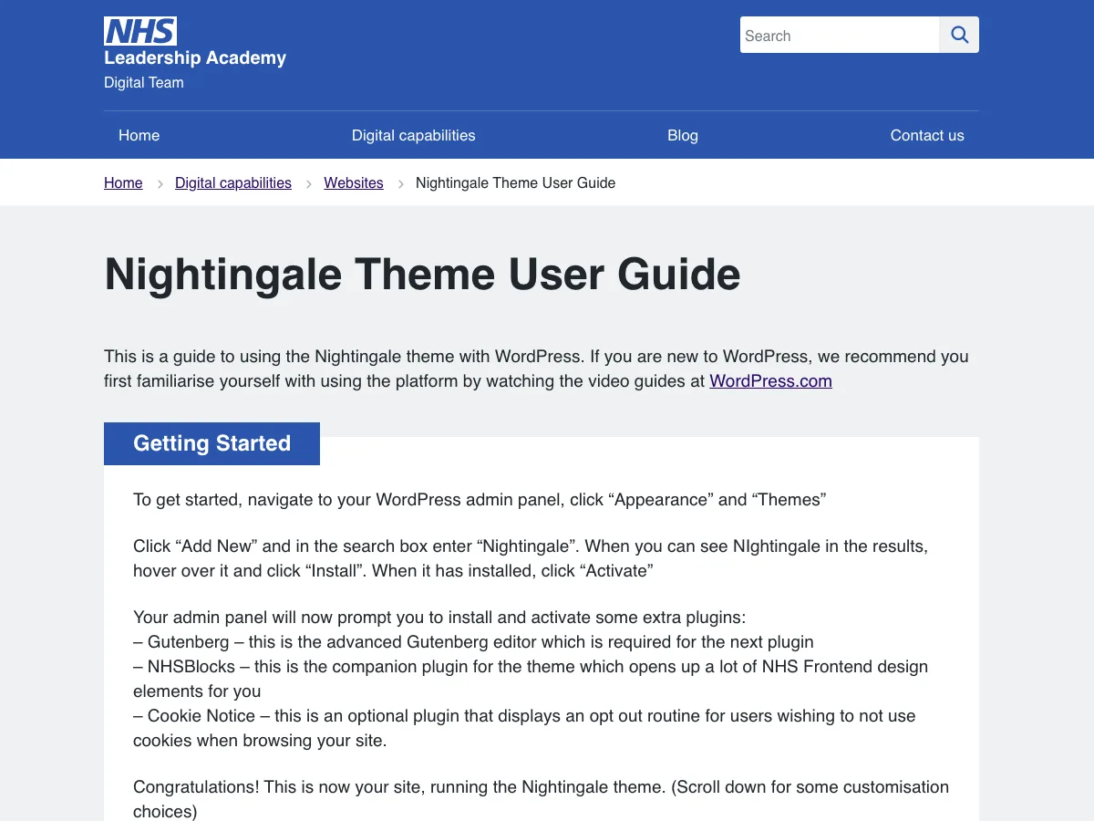 Nightingale web sitesi teması önizlemesi