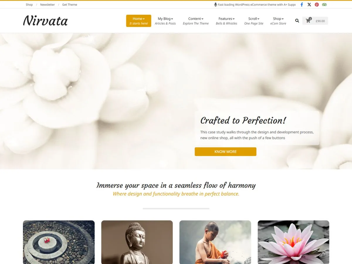 Nirvata web sitesi teması ile sakin ve mindful bir web sitesi tasarımı