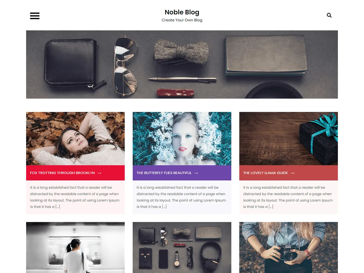 Noble Blog teması ile tasarlanmış şık bir blog web sitesi görseli