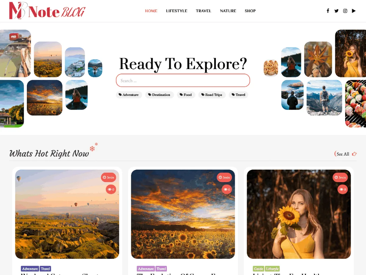 Note Blog teması ile tasarlanmış blog web sitesi görünümü