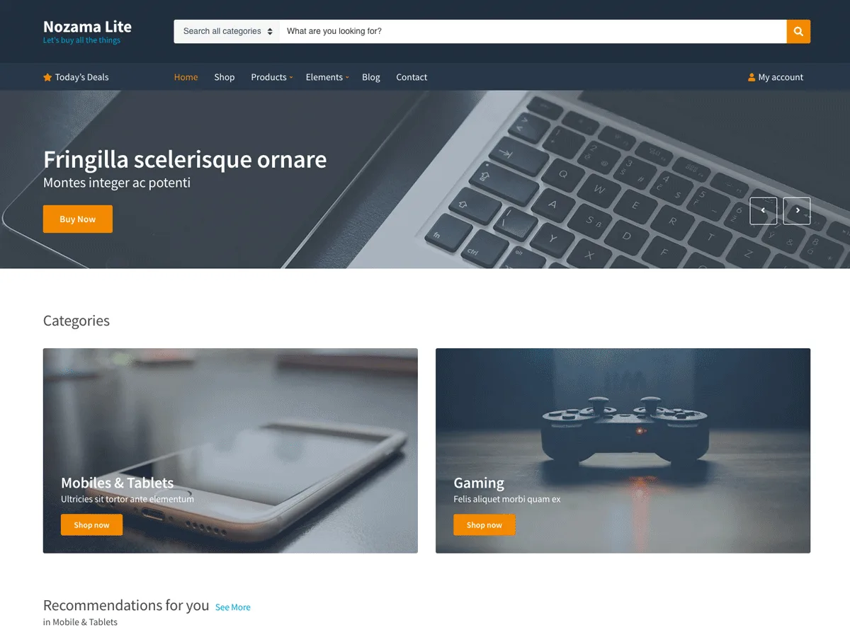 Nozama Lite e-ticaret web sitesi teması önizlemesi