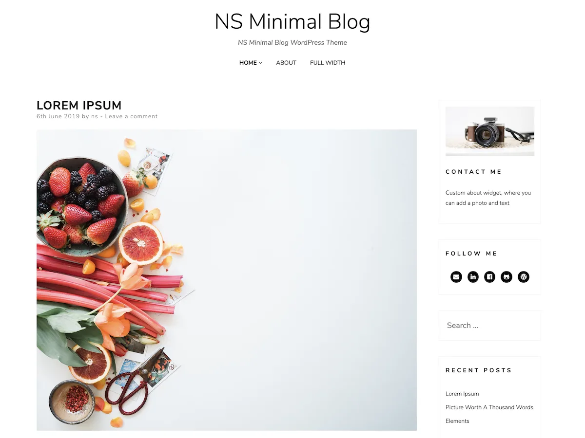 NS Minimal web sitesi teması önizlemesi