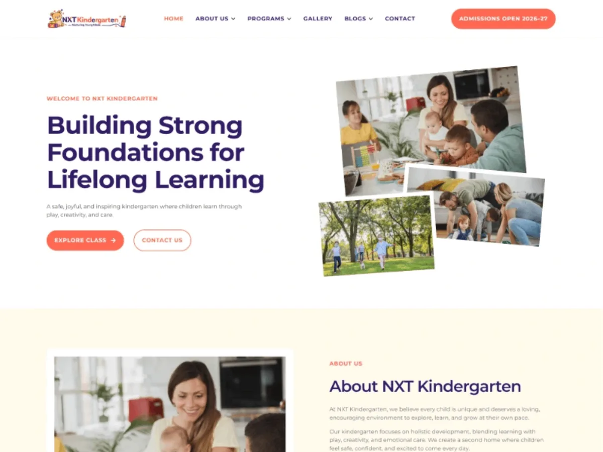 NXT Kindergarten web sitesi teması ile anaokulu web sitesi tasarımı
