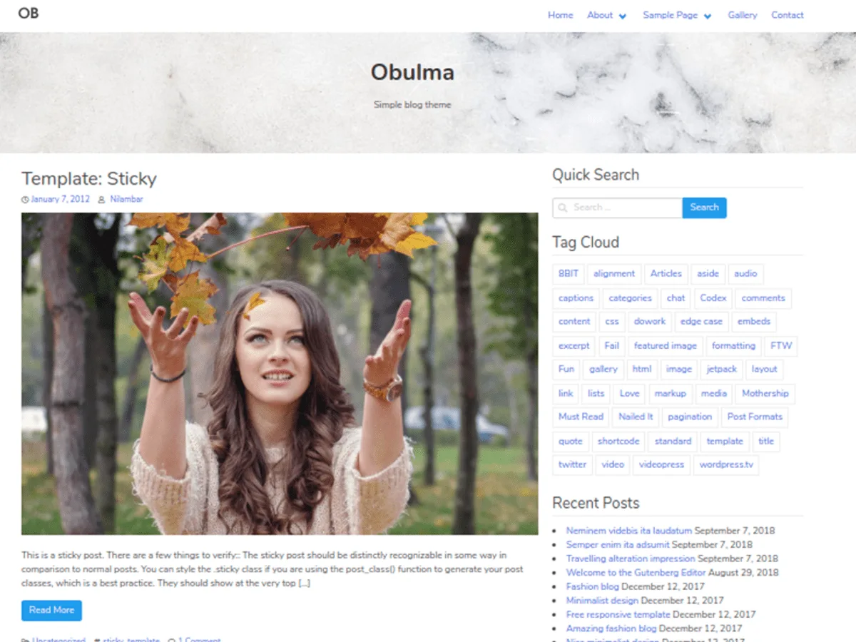 Obulma web sitesi teması ile tasarlanmış sade bir blog görünümü