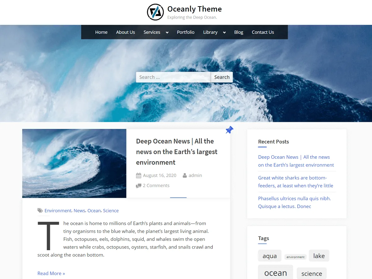 Oceanly web sitesi teması ile tasarlanmış modern bir web sitesi görünümü