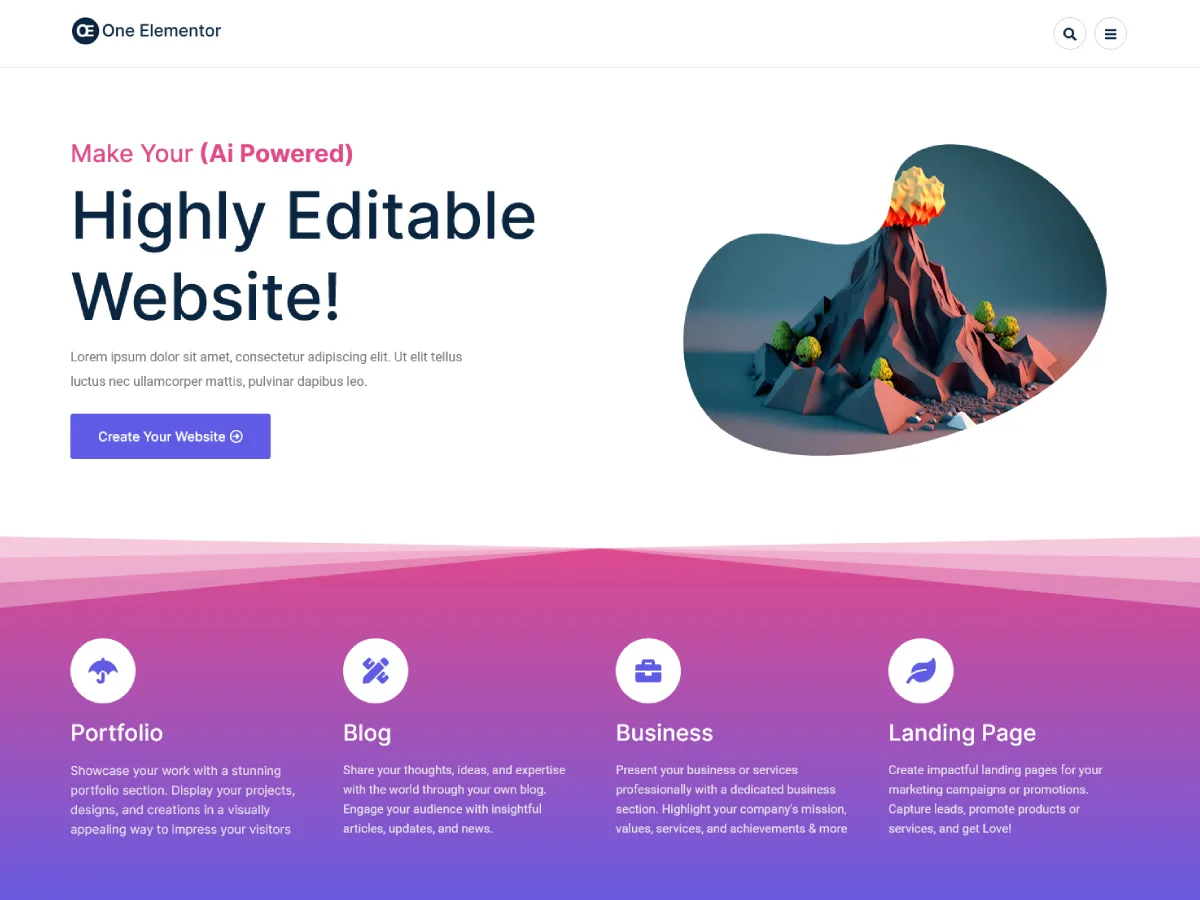 One Elementor web sitesi teması önizlemesi