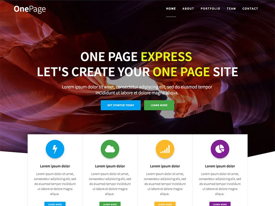 One Page Express web sitesi teması önizlemesi