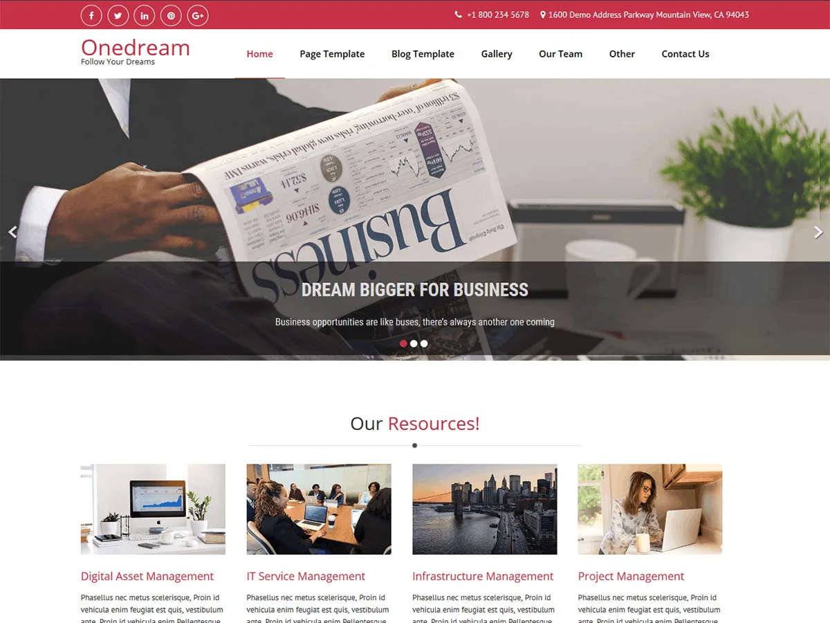 OneDream web sitesi teması önizlemesi