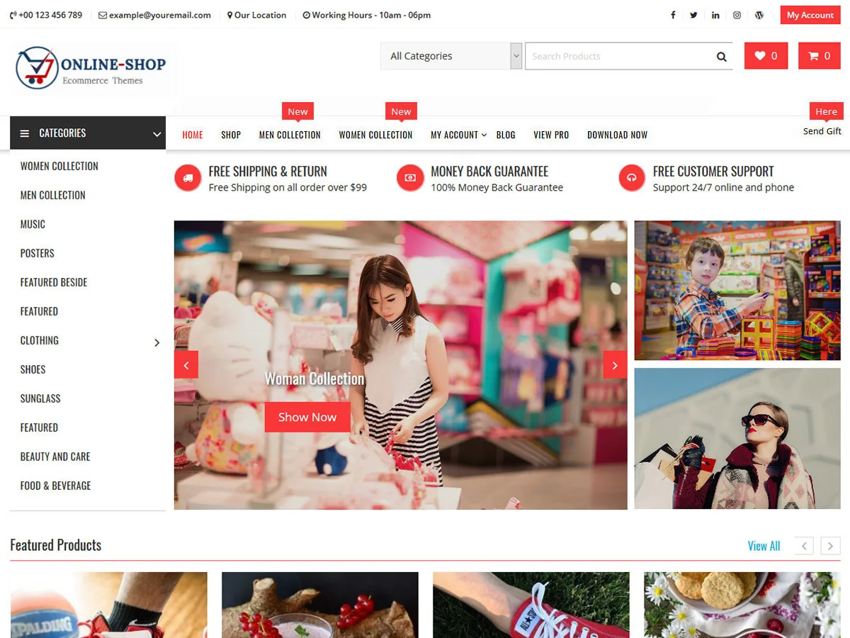 Online Shop WordPress theme homepage preview