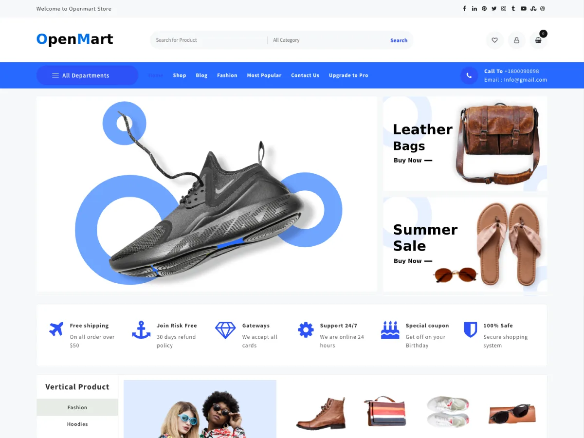 Open Mart e-ticaret web sitesi teması önizlemesi