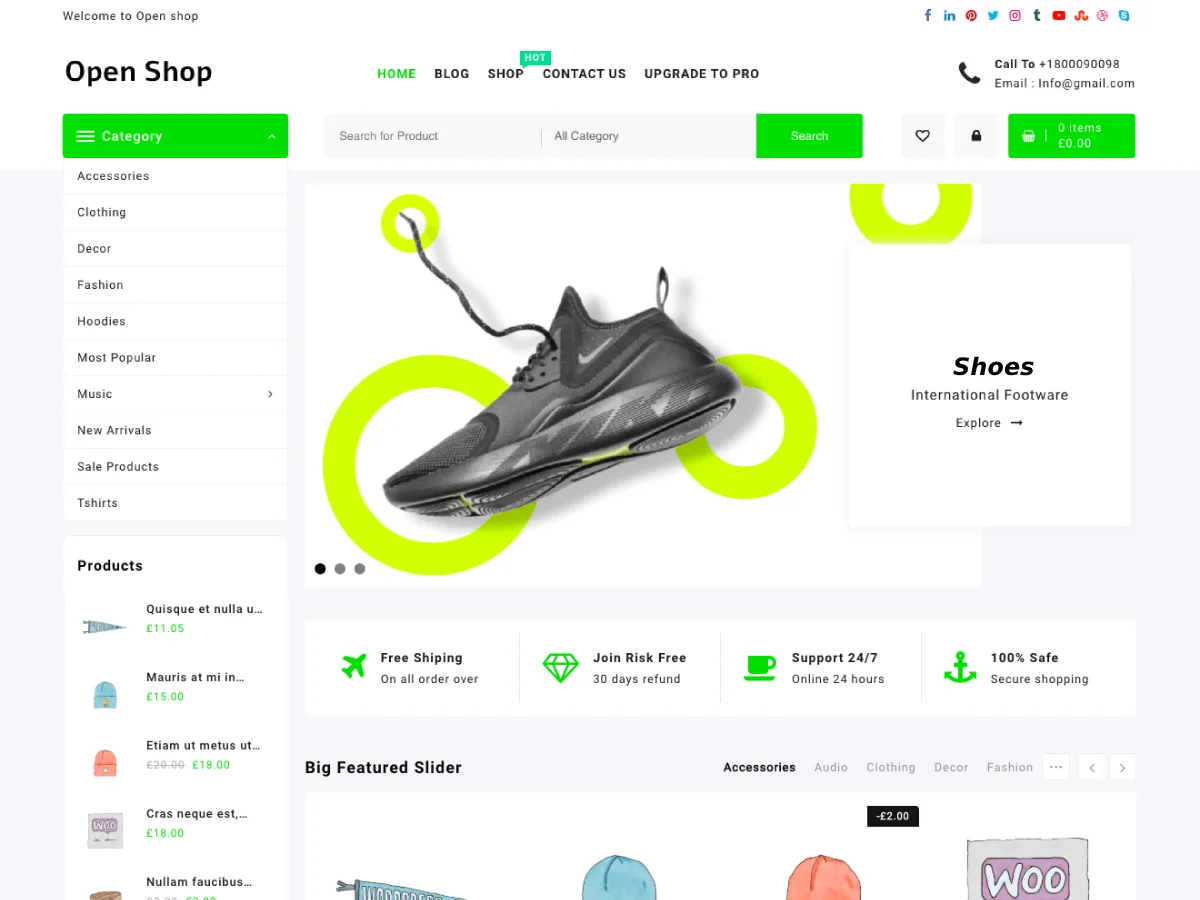 Open Shop e-ticaret teması önizlemesi