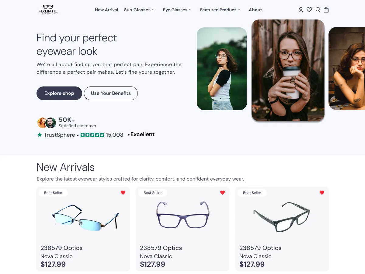 Optical Glasses web sitesi teması önizlemesi