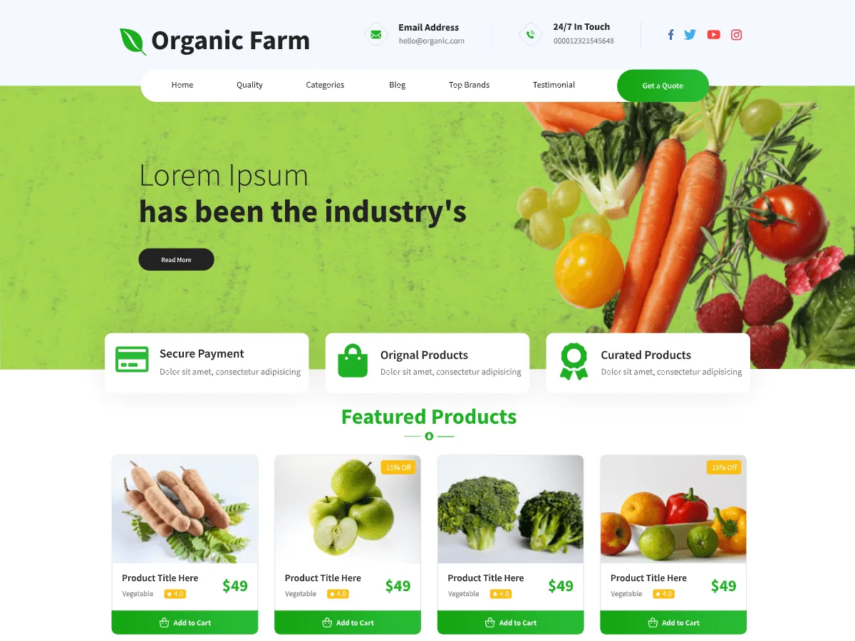 Organic Farm web sitesi teması ile doğa ve organik yaşam odaklı bir web sitesi görünümü