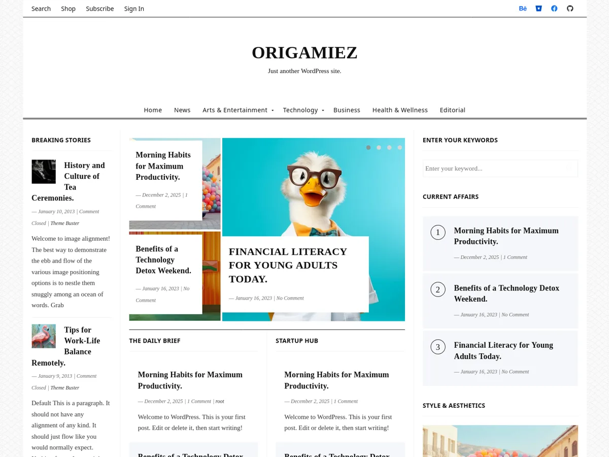 Origamiez web sitesi teması önizlemesi