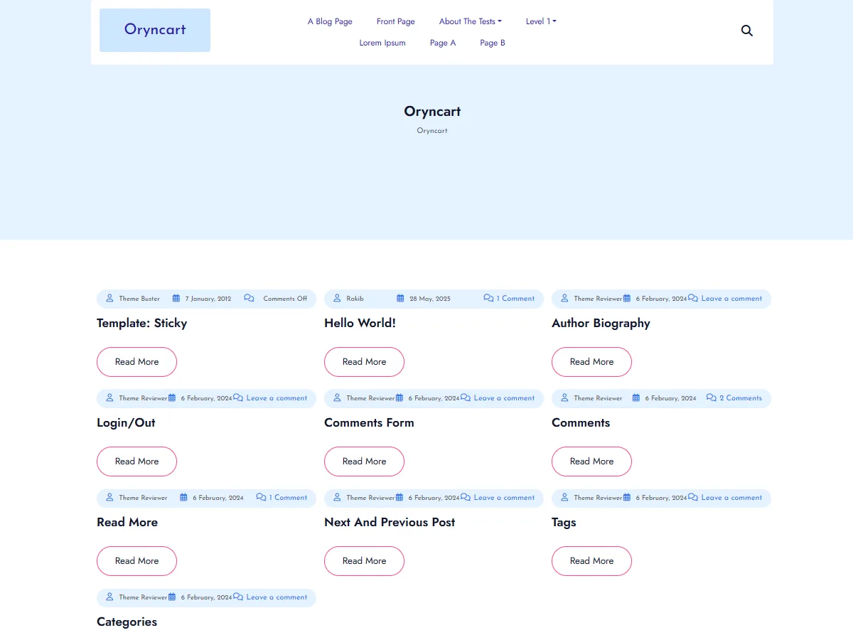 Oryncart web sitesi teması önizlemesi