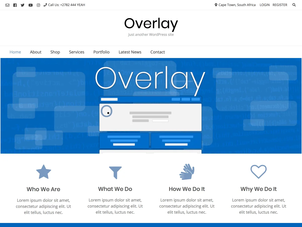 Overlay WordPress theme homepage preview