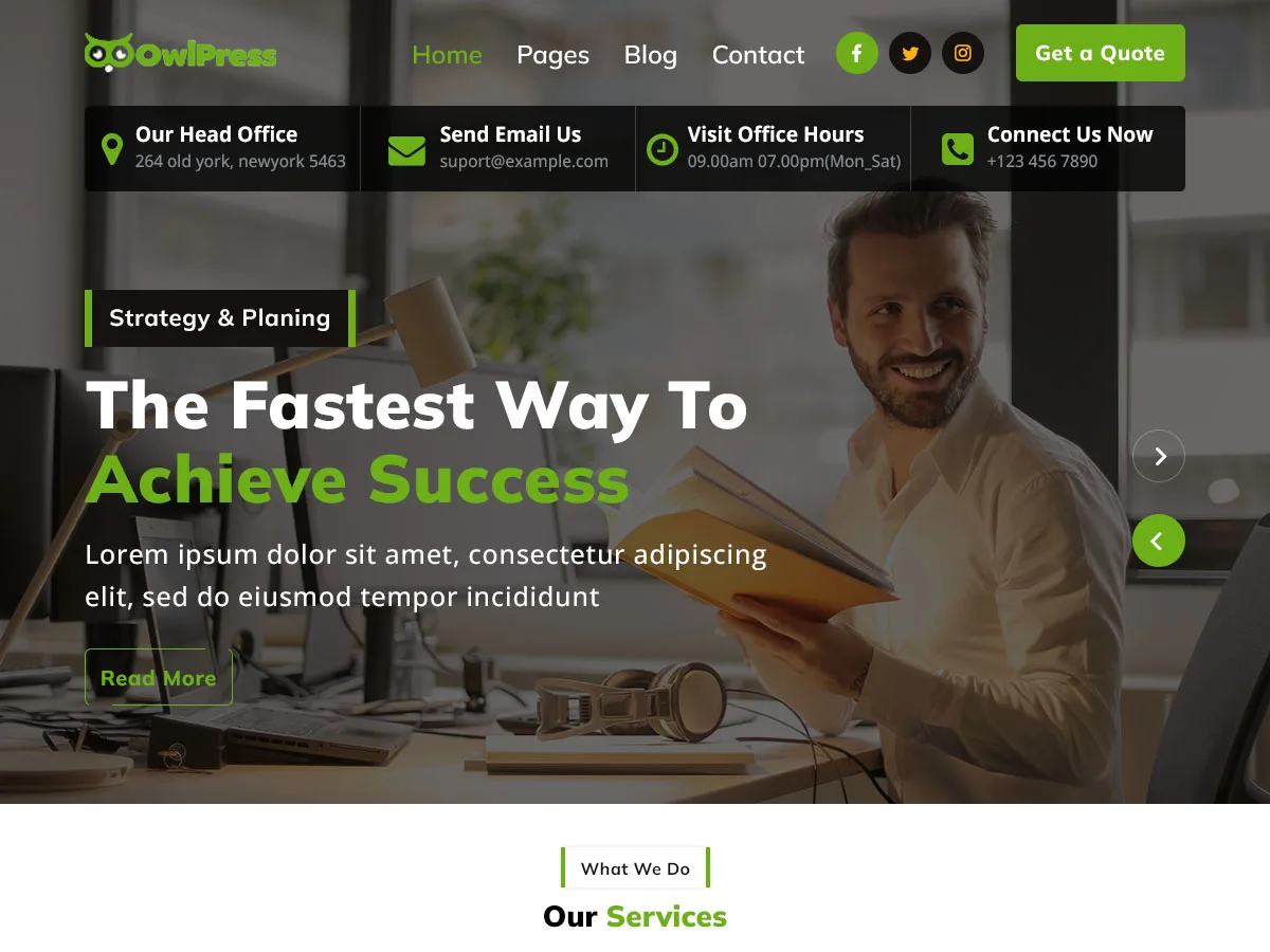 OwlPress çok amaçlı web sitesi teması önizlemesi