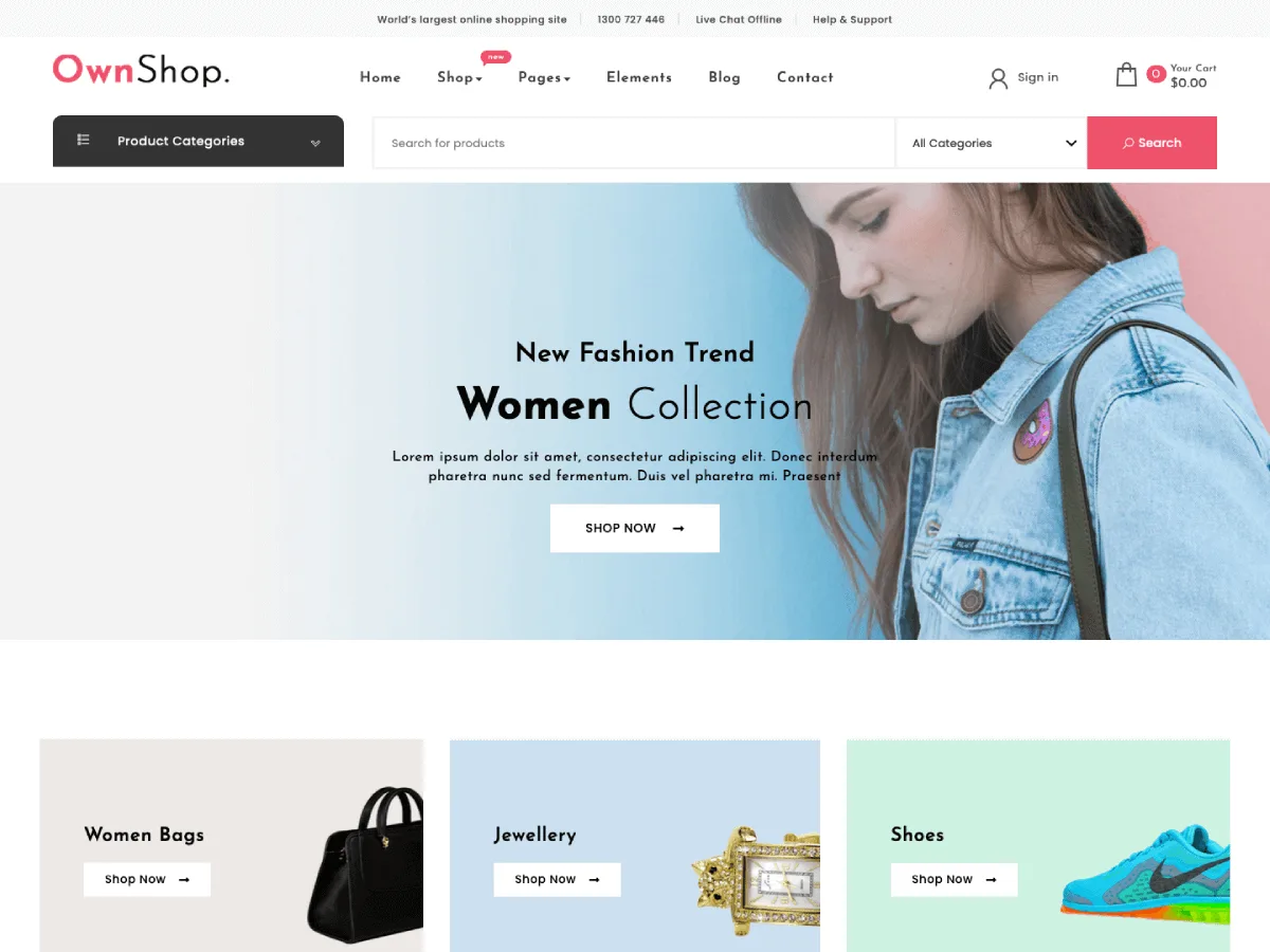 Own Shop web sitesi teması önizlemesi